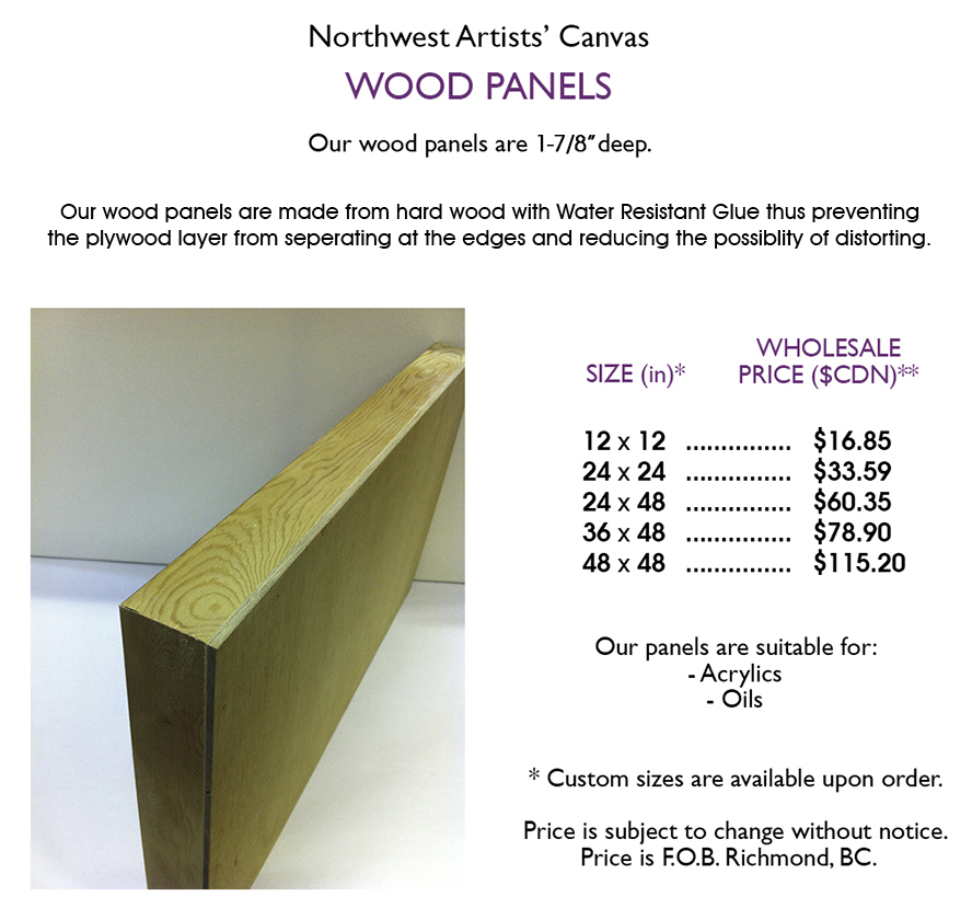 Wood panels manufactured by Northwest Artists Canvas North